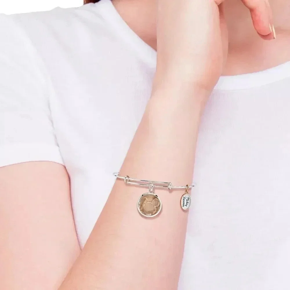 Mickey Mouse Charm Bangle Bracelet in Stainless Steel & Rose Gold